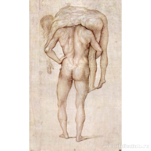 Нагой мужчина, несущий тело