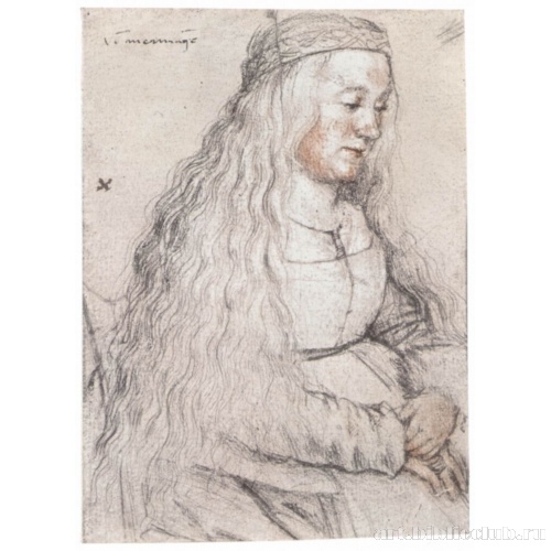 Портрет сидящей женщины с длинными распущенными волосами