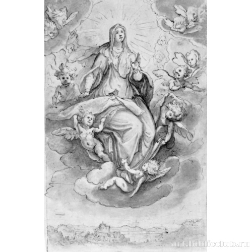 Мадонна в облаках, над пейзажем