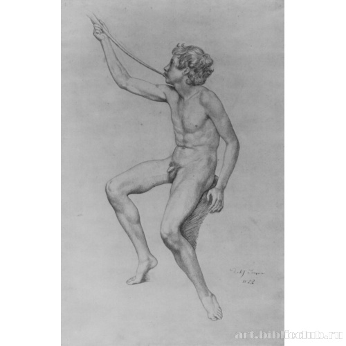 Этюд обнаженного сидящего юноши