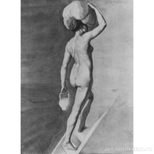 Обнаженная натурщица с ношей на голове