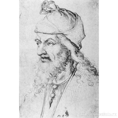 Восточный человек в шапке, завязанной вверху