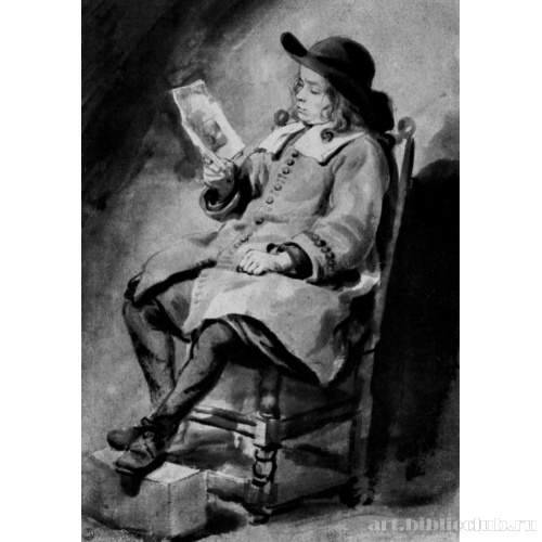 Сидящий читающий молодой человек