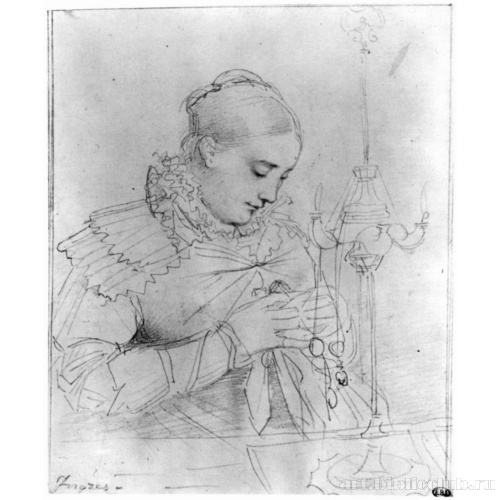 Портрет жены художника, урожденной Мадлены Шапель, за рукоделием