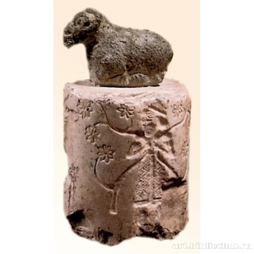 Мраморная цилиндрическая печать с ручкой в виде лежащей овцы