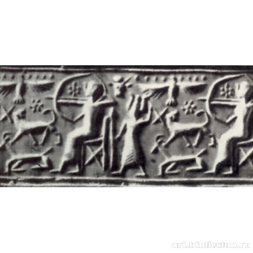 Оттиск цилиндрической печати с изображение сцены охоты из Угарита