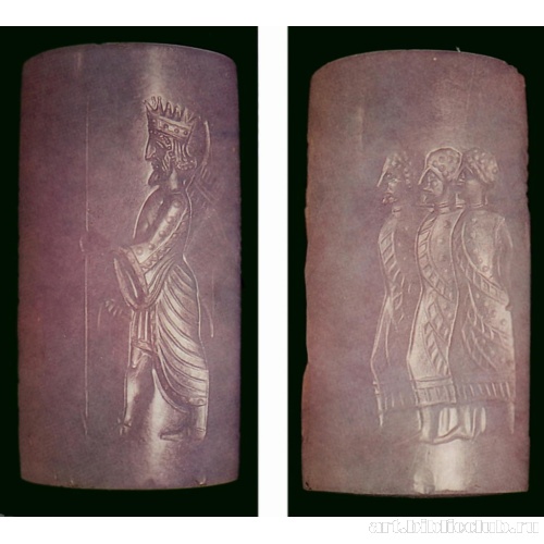 Ахеменидский цилиндр из халцедона-сапфирина. Персидский царь и пленные воины