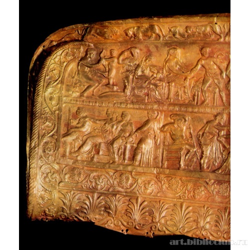 Обкладка горита с рельефными изображениями сцен из жизни Ахилла. Фрагмент