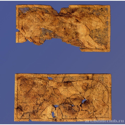 Пластина прямоугольная с изображением льва и пантеры на синем фоне