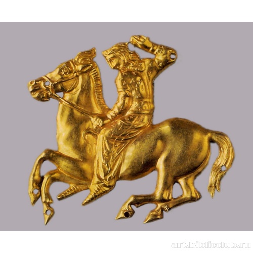 Бляшка нашивная фигурная: конный скиф в профиль влево