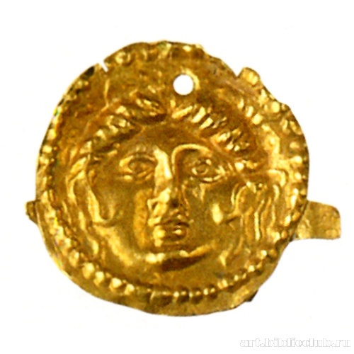 Бляшка нашивная круглая - рельефное изображение головы горгоны Медузы анфас