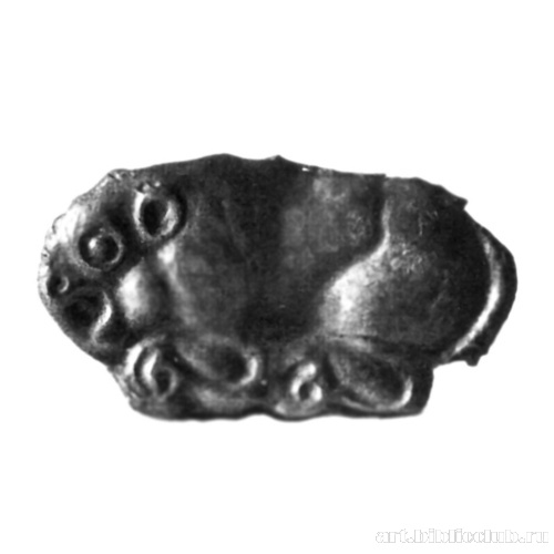 Золотая бляшка в форме лежащего льва с профильной головой