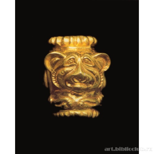 Голова тигра. Пронизь цилиндрическая для ремня. Фас