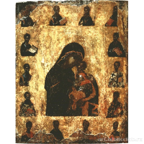 Икона Божией Матери «Умиление» с полуфигурами святых на полях