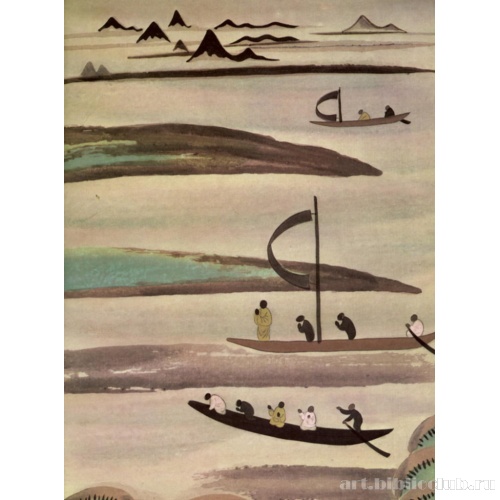 Рабаки на озере. Фрагмент настенной росписи пещерного монастыря Цяньфодун (Дуньхуан)