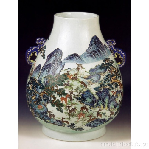 Ваза с изображением ста оленей в пейзаже
