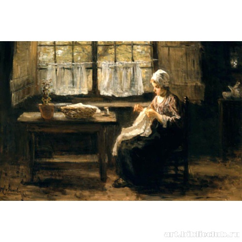 Молодая девушка шьет