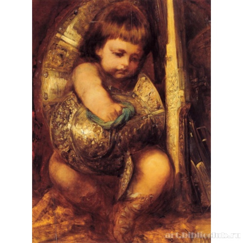 Путто чистит оружие Марса