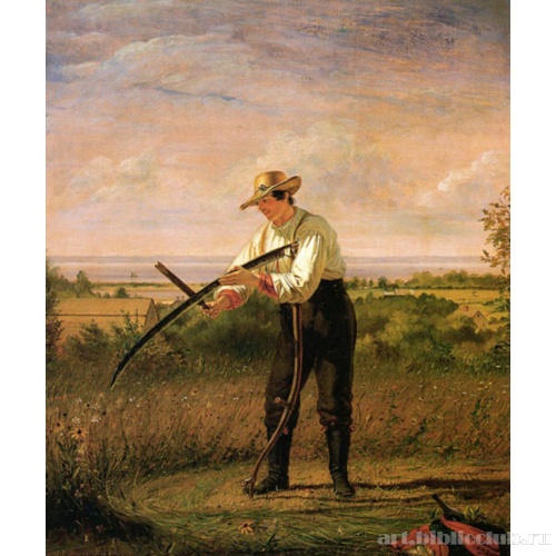 Фермер затачивает свою косу