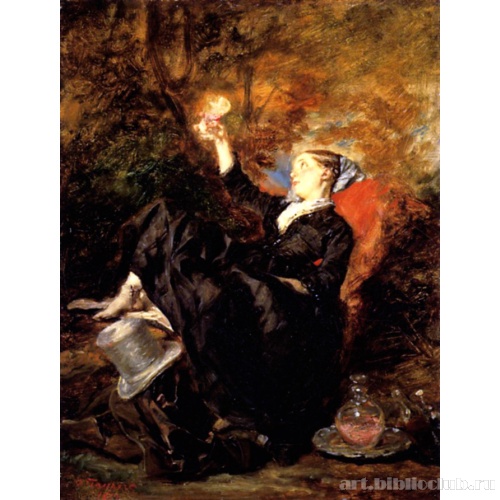 Молодая дама с бокалом вина