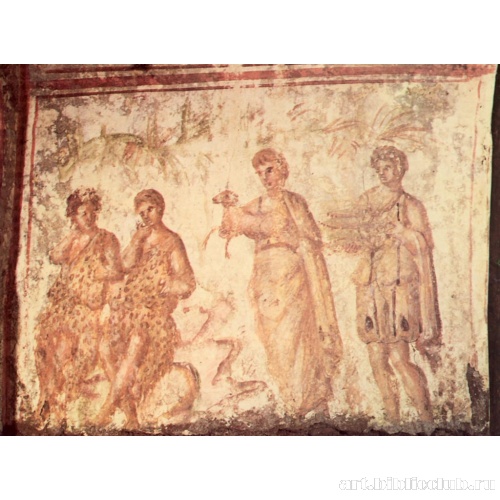 Катакомбы Виа Латина. Адам, Ева, Каин и Авель с жертвоприношениям. Кубикул В