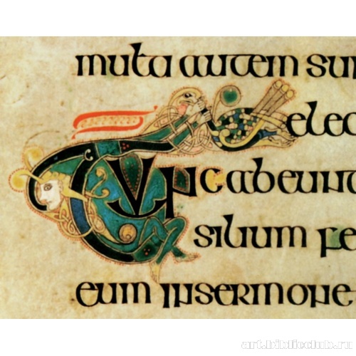 Инициал с человеком, дерущимся с птицей