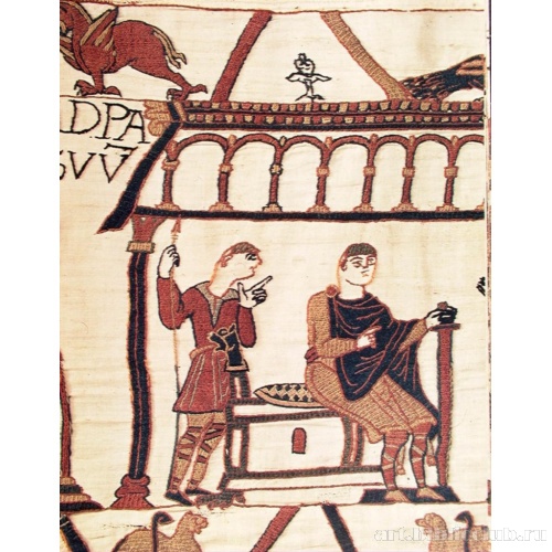 Вильгельм и Гарольд прибывают в Руан (справа - неизвестная сцена). Фрагмент