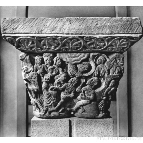 Капитель Иова. Иов, в окружении жены и друзей, спорит с Богом