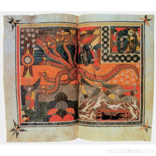 Архангел Михаил с ангельским воинством сражается с драконом