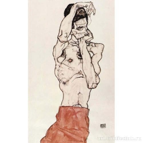 Обнаженный мужчина в красном полотенце