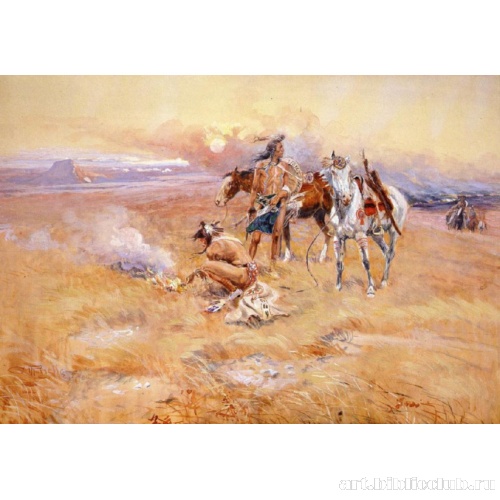 Черноногие разжигают костер у горной цепи Буффало