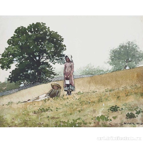 Мальчик и девочка на склоне холма