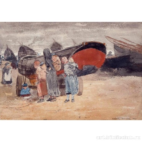 Сцена с лодками на берегу