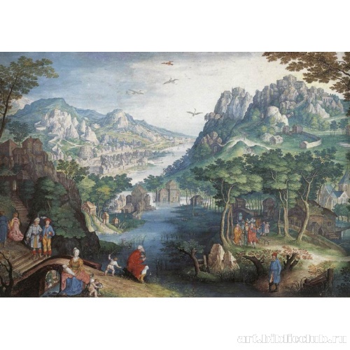 Горный пейзаж с долиной реки и пророком Осией