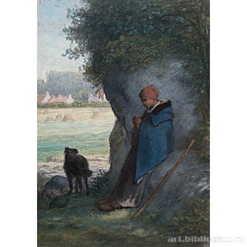 Пастушка вяжет. Близ деревни Барбизон