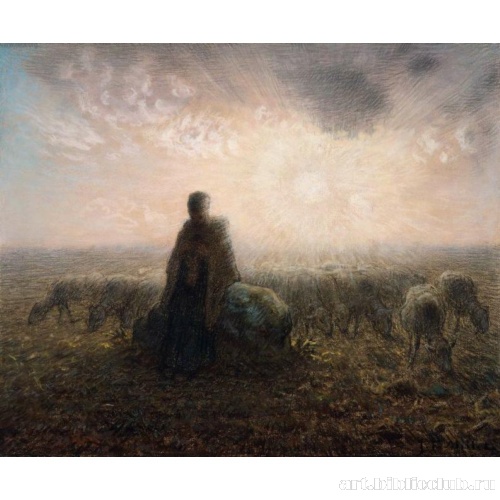 Пастушка и стадо на закате