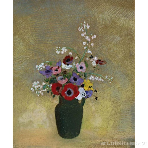 Большая зеленая ваза с разными цветами