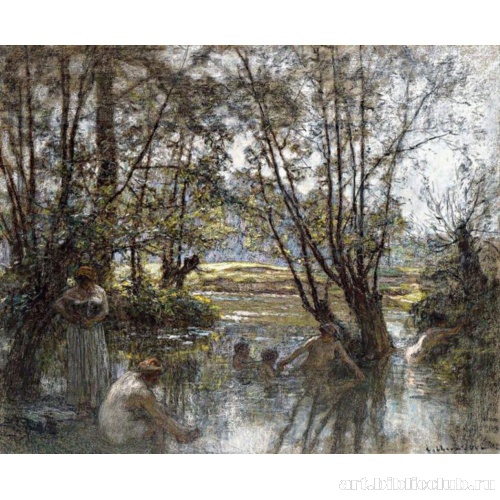 Женщины и дети купаются в реке