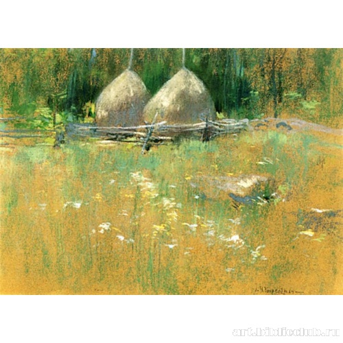 Стоги сена на краю леса