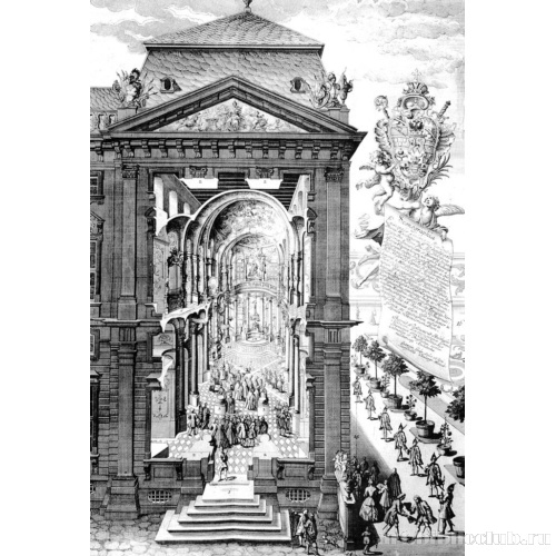 Рисунок перспективного вида интерьера придворной церкви