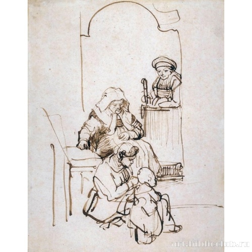 Три женщины и ребенок у двери