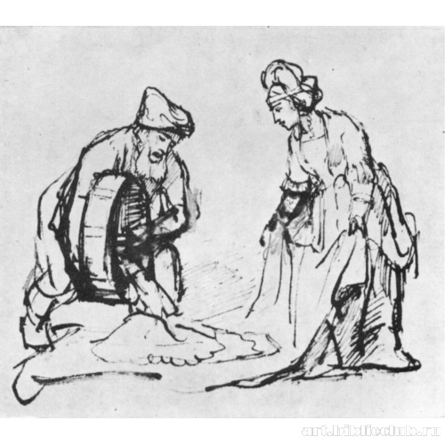 Вооз насыпает зерно в плащ Руфи