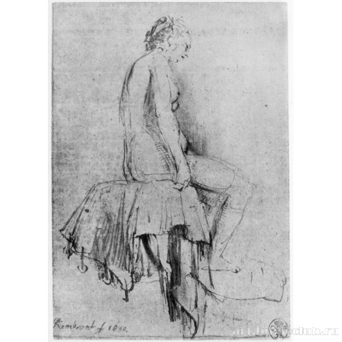 Сидящая обнаженная натурщица, в профиль