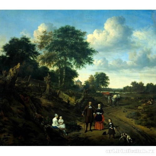 Портрет семейной пары с двумя детьми и няней