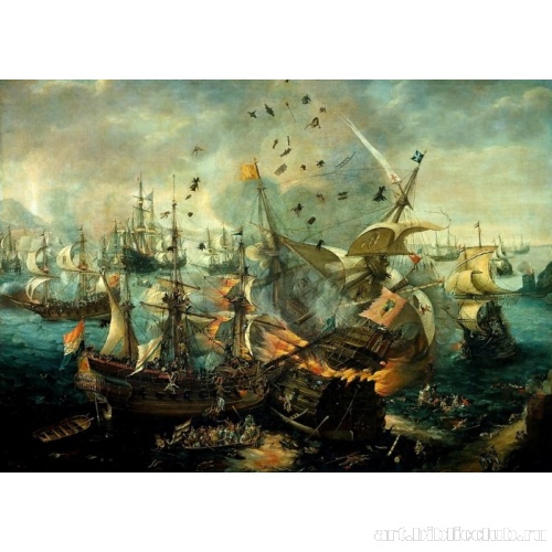 Взрыв на испанском флагмане во время битвы при Гибралтаре, 25 апреля 1607