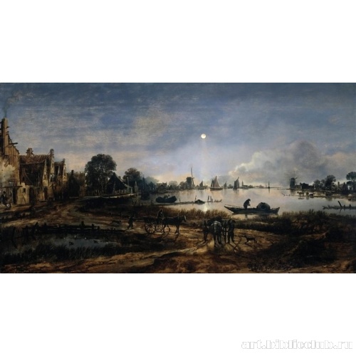 Вид реки при лунном свете