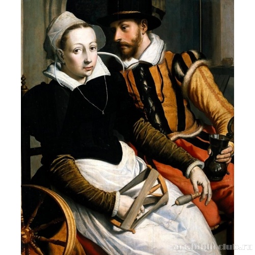 Мужчина и женщина за прялкой