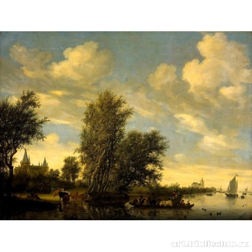 Речной пейзаж с лодкой