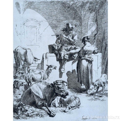 Пастух у колодца с пряхой