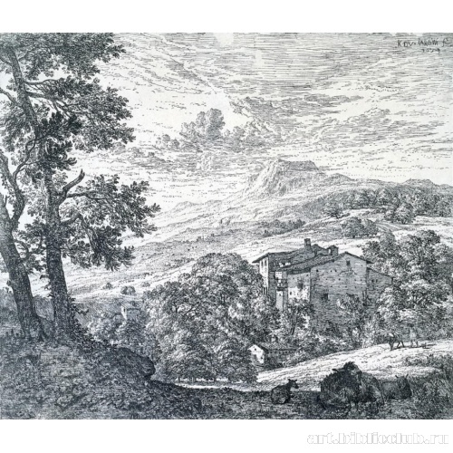 Пейзаж с ослом и двумя барашками